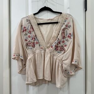 Miami Cream Floral Embroidered Blouse